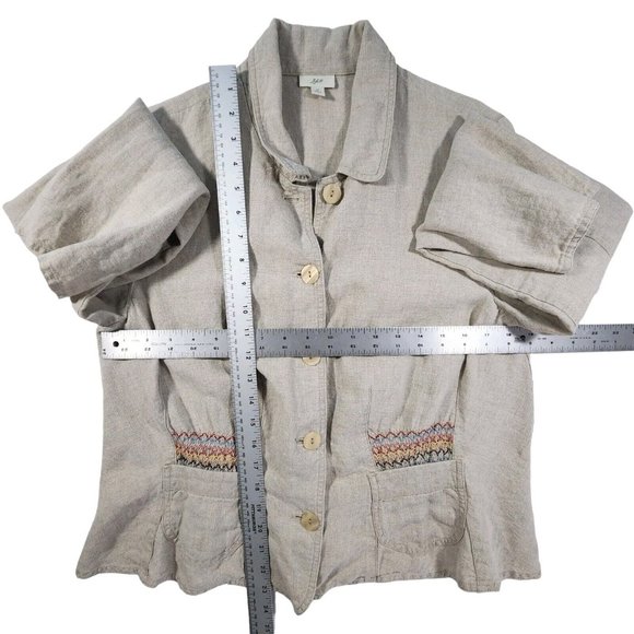 j.jill Blazer Womens Medium Linen Tan Button Down Embroidery Pockets Collared - Picture 11 of 13